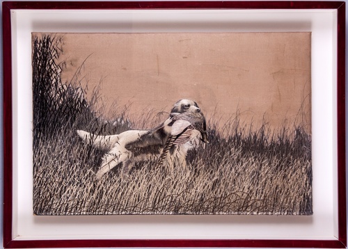 Perro de caza con faisán